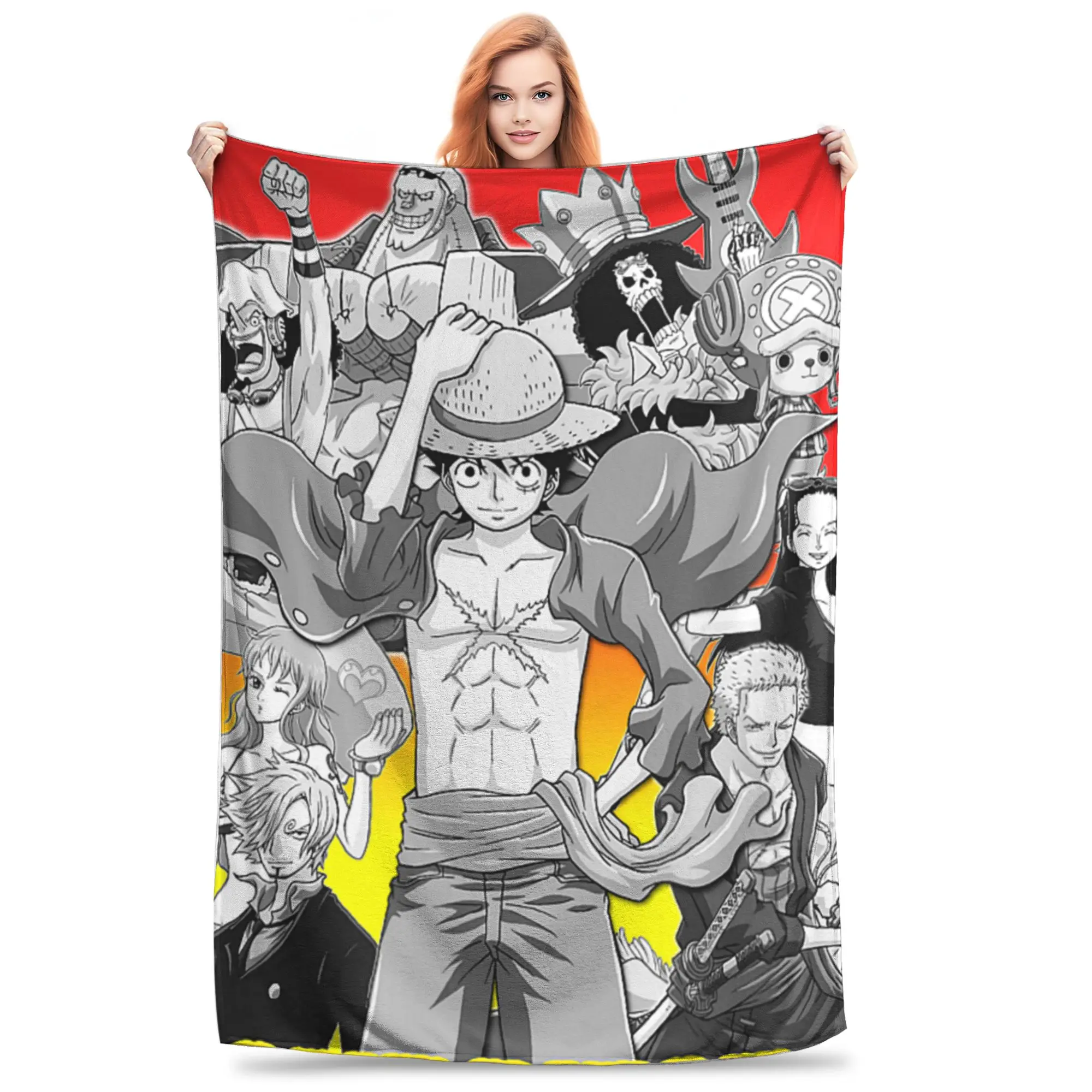 1PC Home Anime Character Collage with Stencil Blanket Throw Blanket One Pieces Novelty Warm Blanket All Season Gift