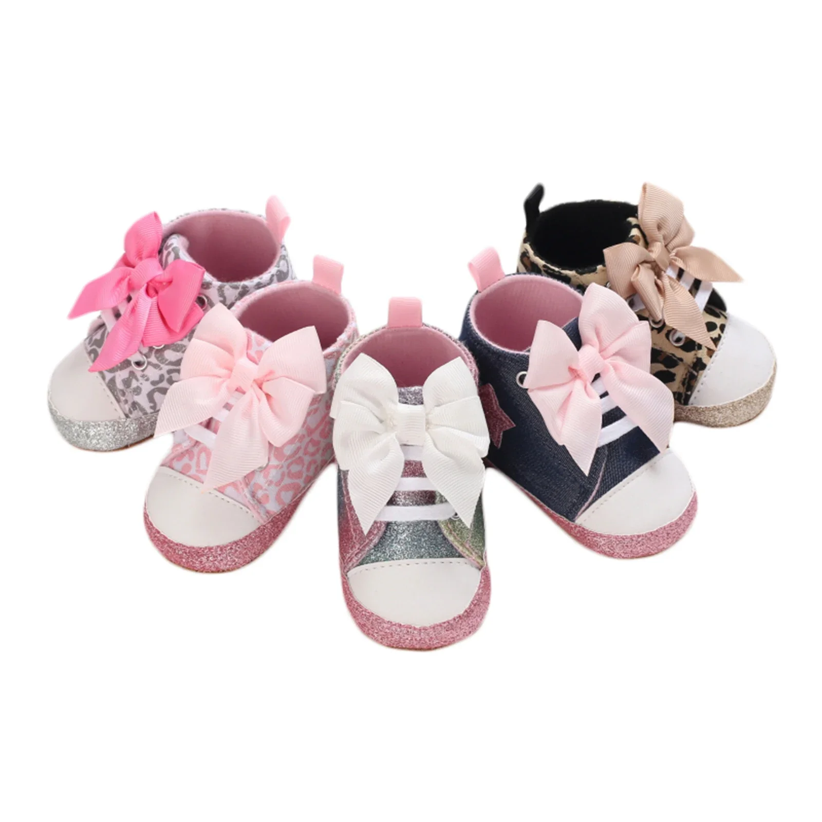 

Lioraitiin 0-12M Newborn Leopard Star Print Bowknot Soft-Soled First Walker Shoes