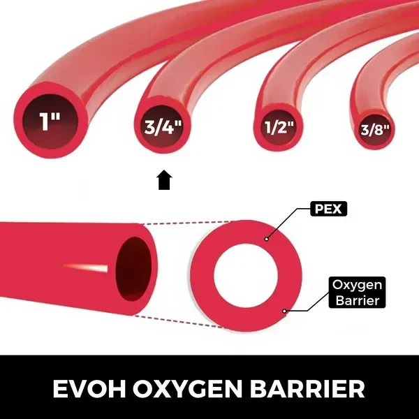 VEVOR 3/4' X 500Ft PEX-slang Zuurstofbarrière O2 EVOH Pex-B Rood Hydronic Stralingsvloerverwarming Verwarmingssysteem Pex Pipe Pex Tube (3/4