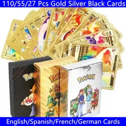 27-110pcs carte pokémon françaises Pikachu Gold Silver Black Vmax GX  English Spanish French German Pokemon Card Toys