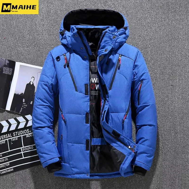 luxury Winter Goose Outdoor Down Jacket Men Winter Warm Solid Color Hooded Down Coats Thick Duck Parka Mens Down Jackets 2024