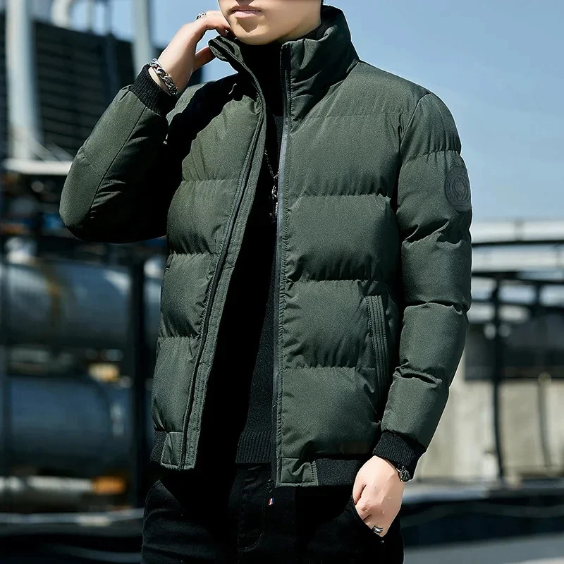 

New Men's Casual Cotton-padded Coat Winter Warm Thickened Solid Color Jacket Stand Collar Trendy Korean Style Fit Padded Jacket