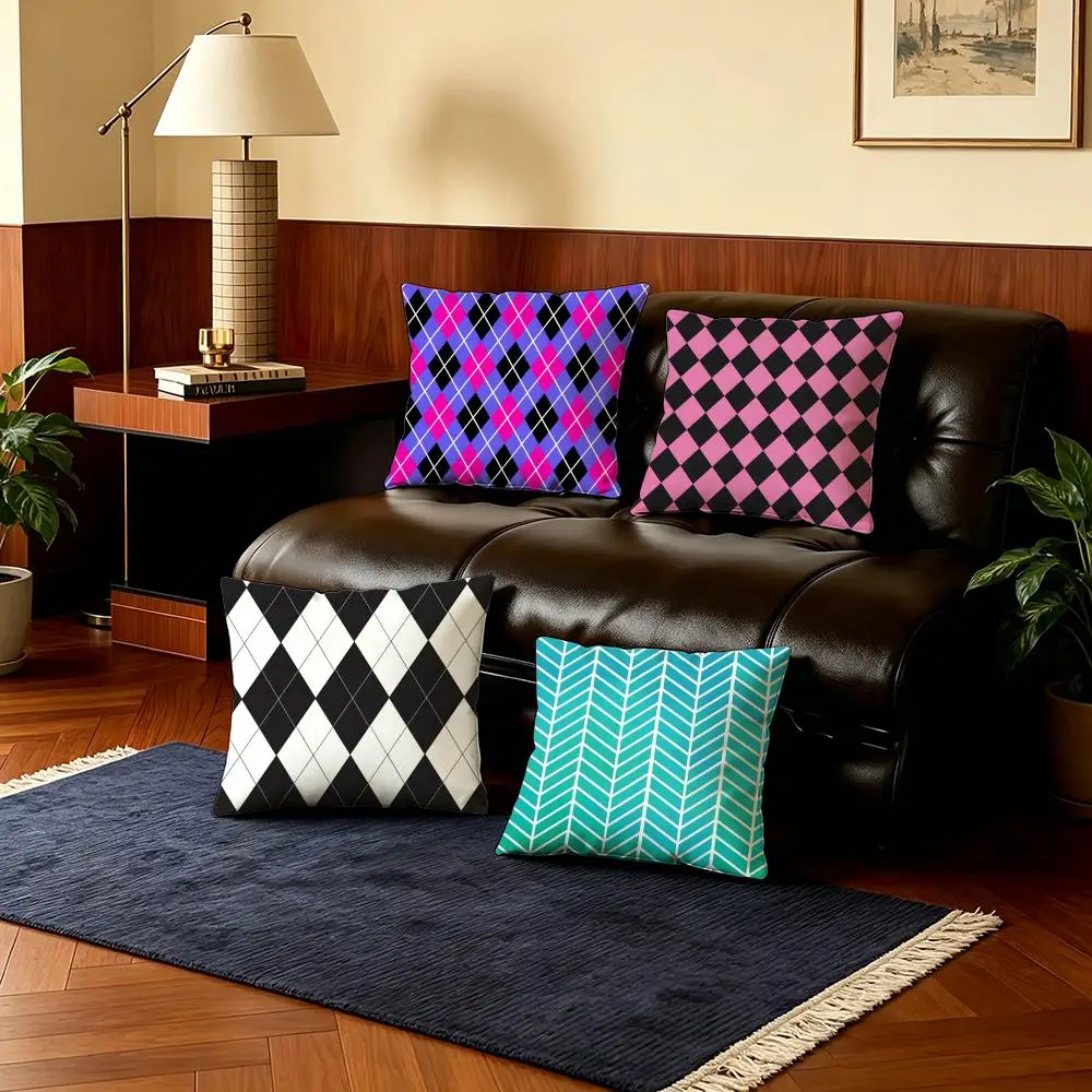 Noble D-Diamond PatternS Cushion Cover 4Pcs Ultra Soft Short Plush Pillow Covers 40x40 45x45 Boho for Sofa Bedroom