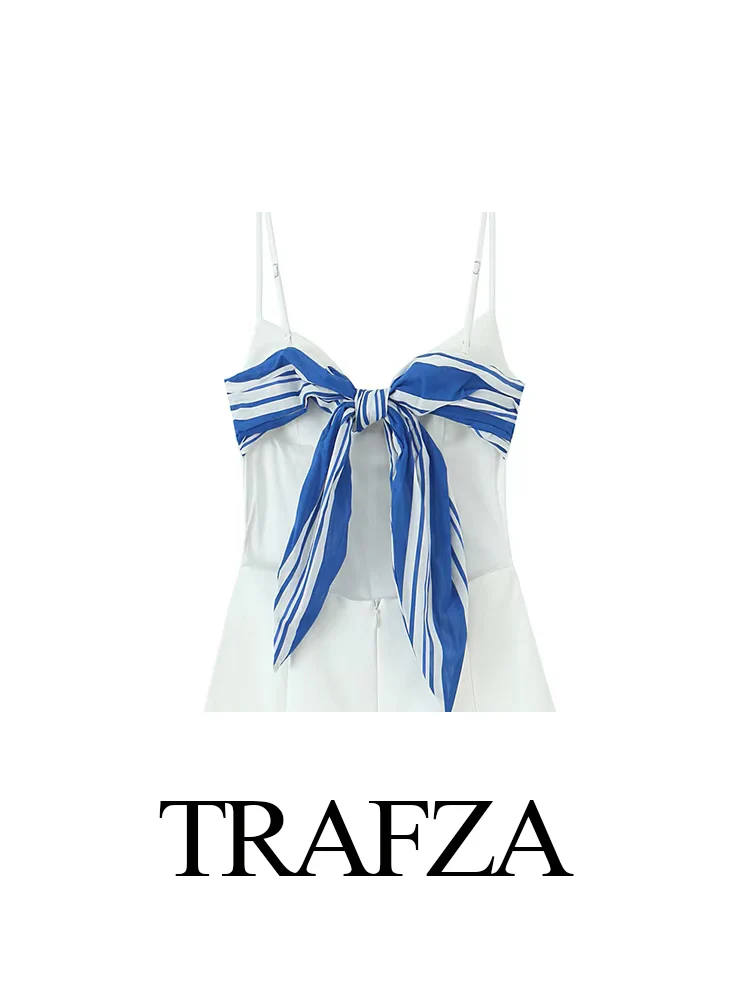 

TRAFZA Women Summer Fashion V-Neck Sexy Sling Backless Design Sleeveless Jumpsuits Female Elegant Back Zipper Short Jumpsuits