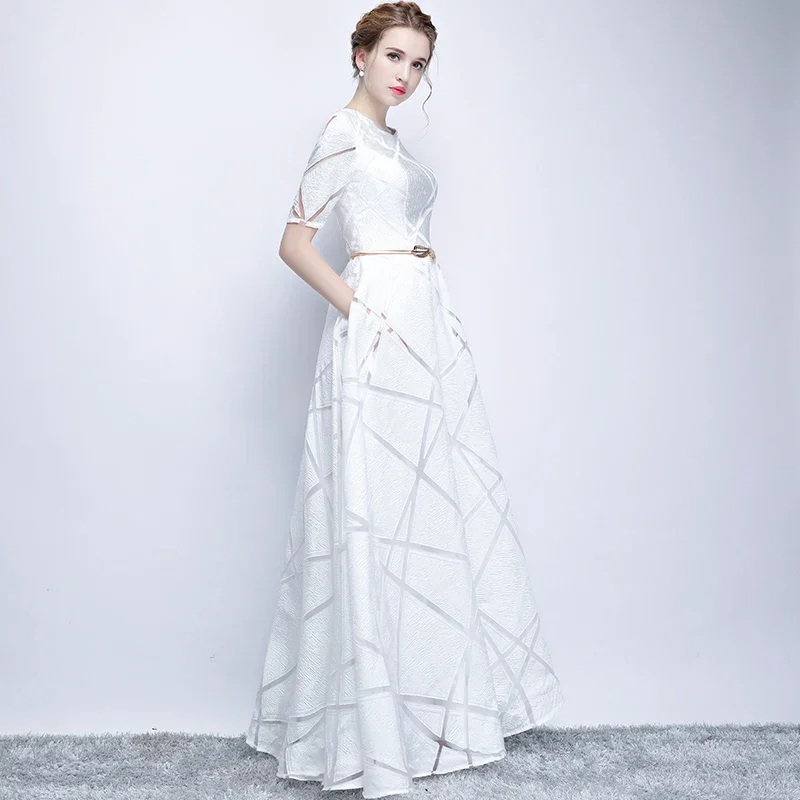 Clearance sales Simple White Evening Dress The Bride Banquet Elegant Short Sleeves Floor-length Long Prom Party Formal Gown