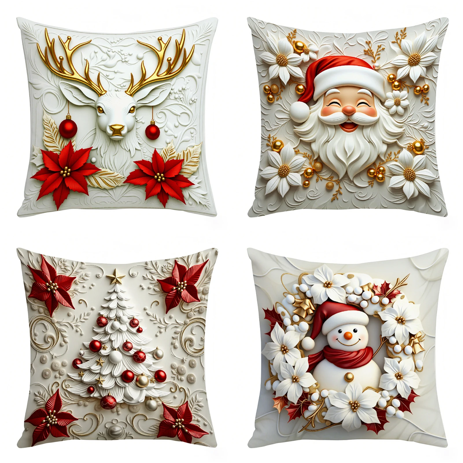 

4pcs Christmas Pillow Themed Cushion Cover White Decorations(45x45cm)