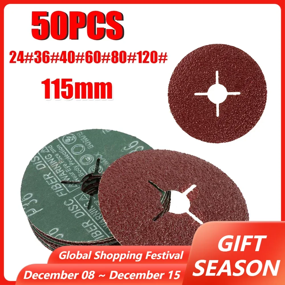 50PCS Grinder Maschine Power Tool Kreuz Loch Sand Papier Disc 115mm Polieren Schleifen Blatt Schleifpapier Schleifen Disc 24-120 Grit