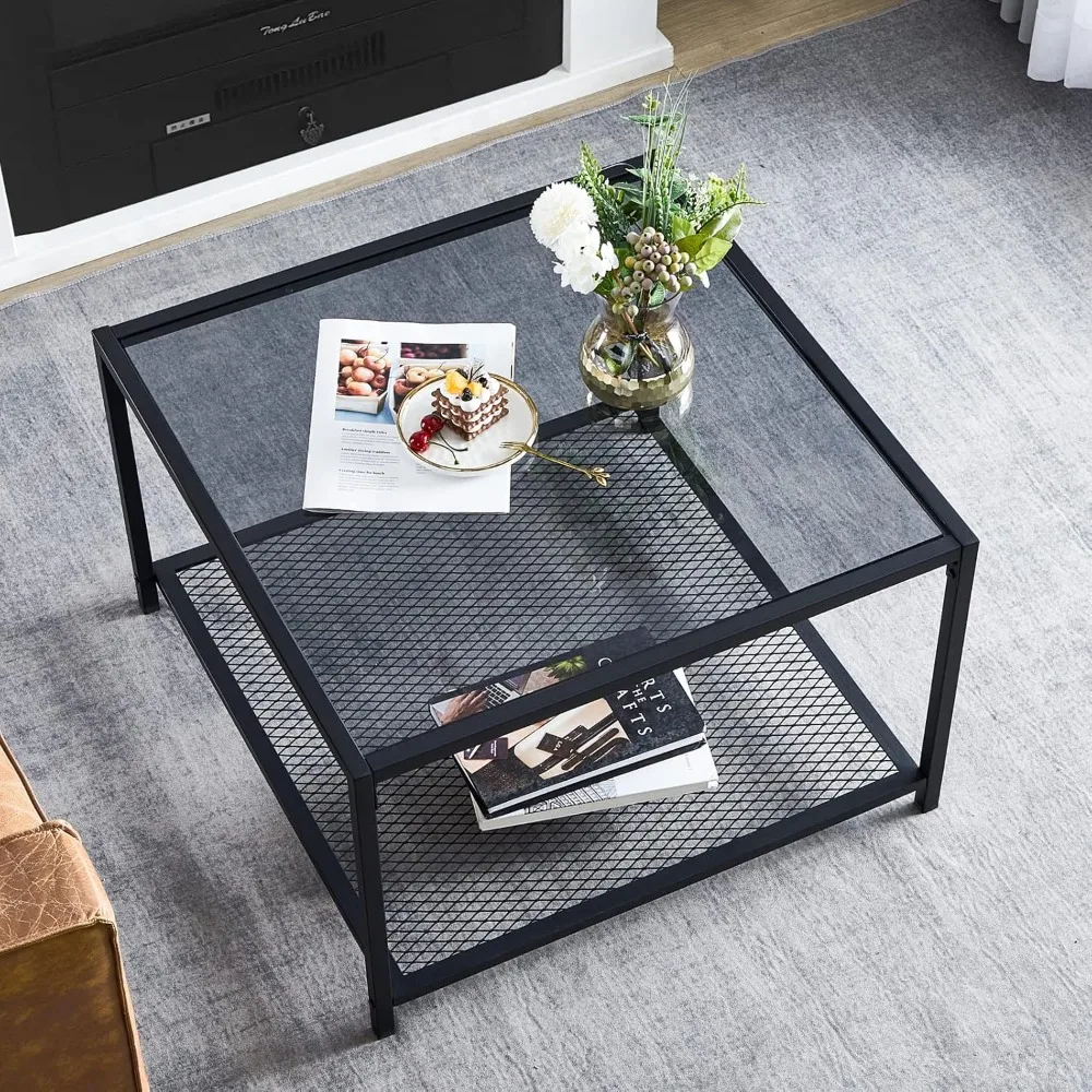 

Coffee Table with Storage Modern Glass
