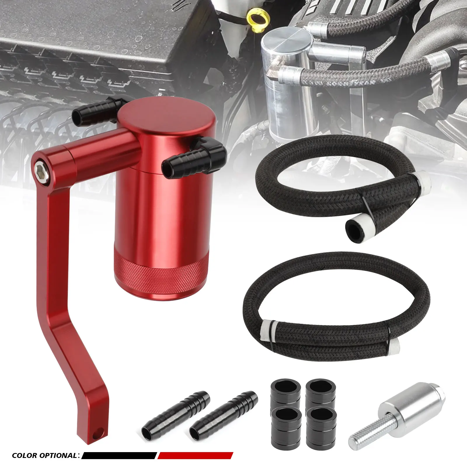 Oil Catch Can Kit Z Bracket Billet Aluminum Red for 6.4L Dodge Charger Challenger 2011-2021