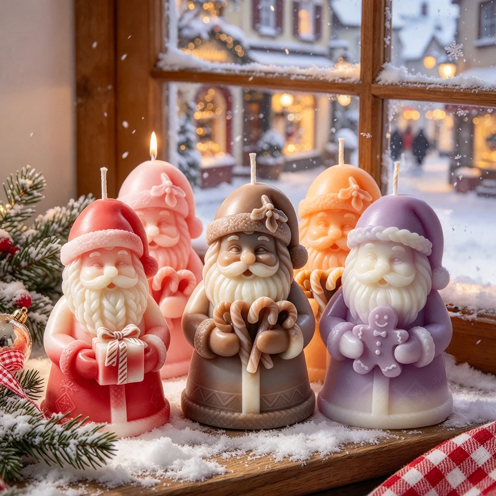 DIY Christmas Candle Santa Claus Silicone Mold Handmade Gift Gypsum Casting Crafts Mould Santa Design Aroma Candles Mold