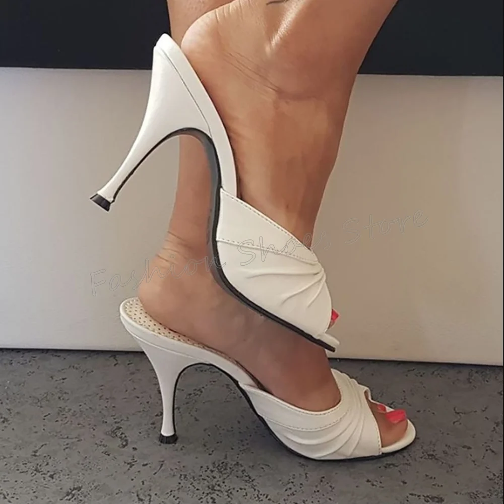 

White Open Toe Matte Leather Slippers Stilettos High Heels High Heel Shoes for Women Heels Party Shoes 2025 Zapatos Para Mujere