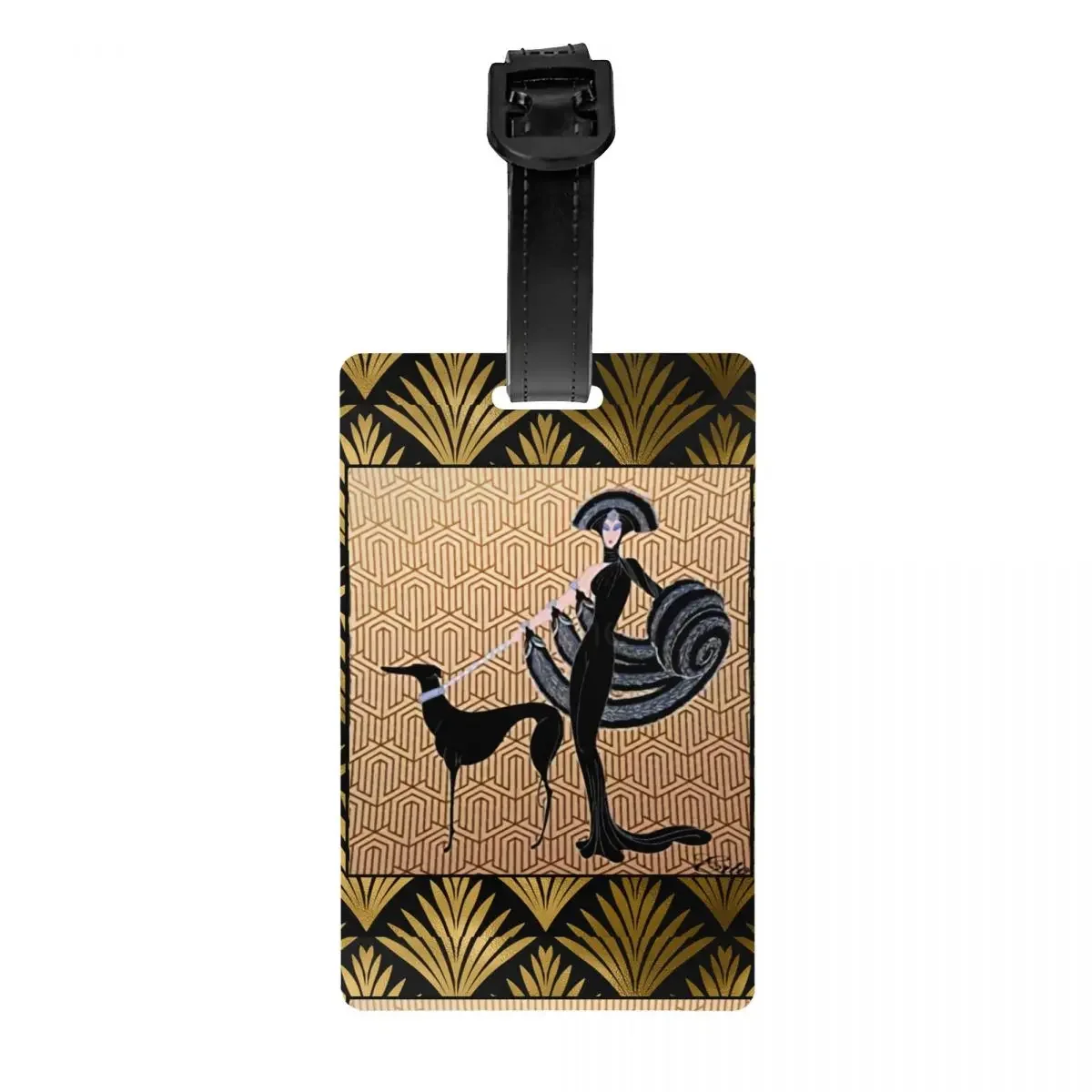 Art Deco Erte Greyhound Luggage Tag for Suitcases Whippet Sighthound Dog Privacy Cover Name ID Card