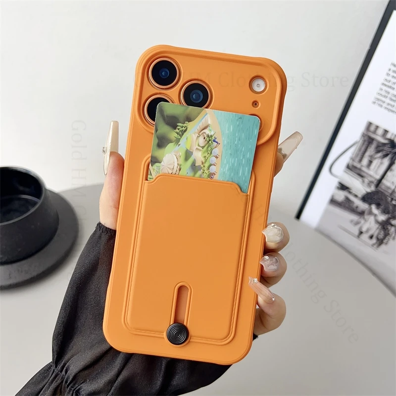 

Candy Color Soft Silicone Phone Case For iPhone 17 16 15 Pro Max ID Card Holder Cover For Apple 16e 15 Plus 17 Air 14 13 Pro Max