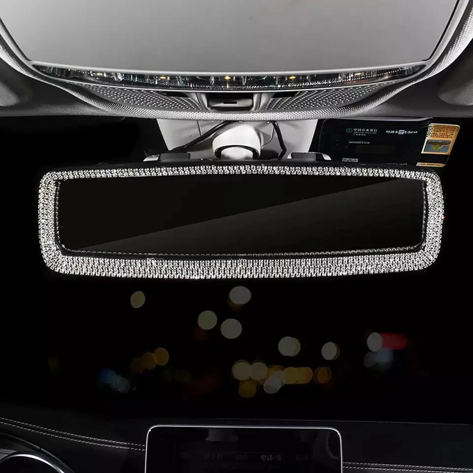 Rhinestone Rearview Mirror Decor Fashion Car Interior Charm Crystal Bling Diamond Rear View Mirror Cover Auto Accessories