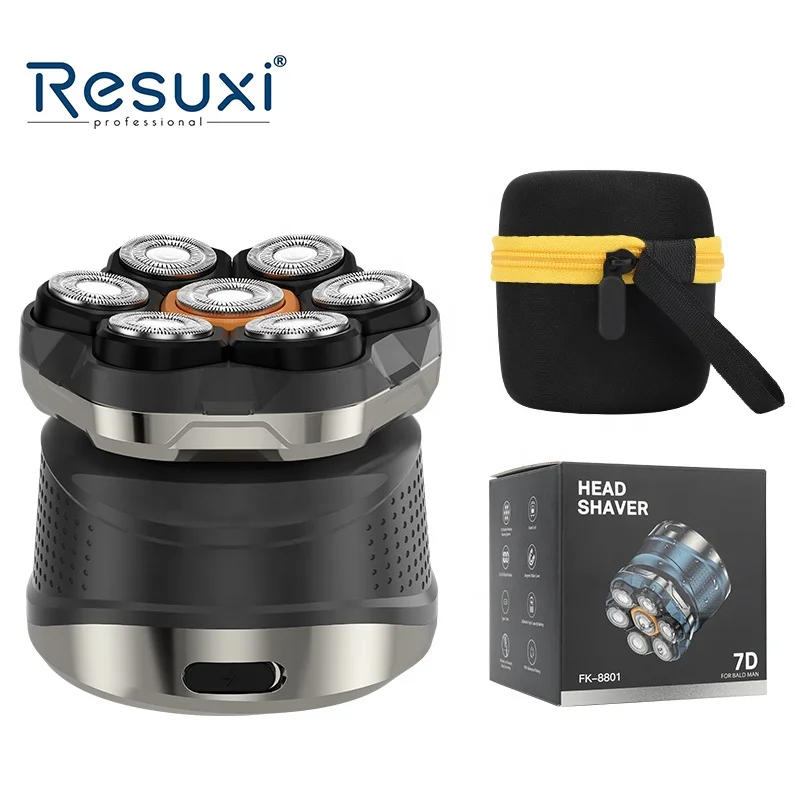 جديد Resuxi FK-8801 7D ماكينة حلاقة كهربائية دوارة رؤوس شفرة مغناطيسية 1400mAh 8500 دورة في الدقيقة ماكينة حلاقة كهربائية برأس أصلع مقاومة للماء IPX6