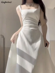 Witte Jurk Vrouwen Fairycore Zomer Pure Chique Vierkante Kraag Gedefinieerd Populaire A-Lijn Esthetische Zoete Nieuwe Sexy Feestkleding Temperament