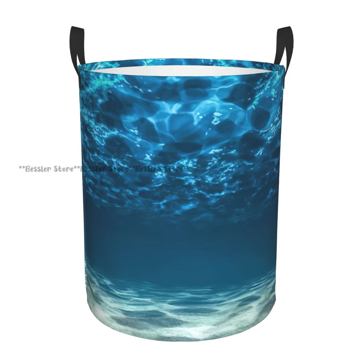 Laundry Basket Blue Ocean Underwater Folding Dirty Clothes Toys Storage Bucket Household