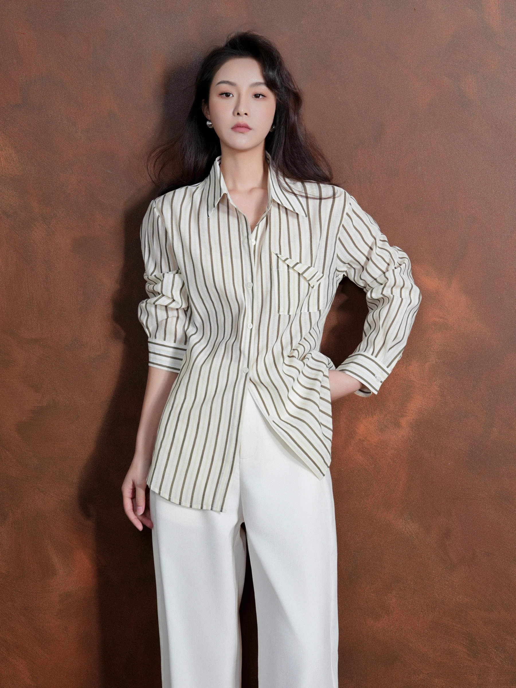 

Женская рубашка Ele с полосатым дизайном, повседневная, для работы, с длинным рукавом, дышащая, комфортная, из смесового полиэстера, весна 2026