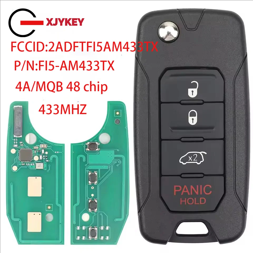 

XJY складной дистанционный ключ от машины 4A MQB48 чип 433 МГц для Jeep Renegade 2016 2017 2018 FCCID: 2ADFTFI5AM433TX P/N:FI5-AM433TX откидной ключ