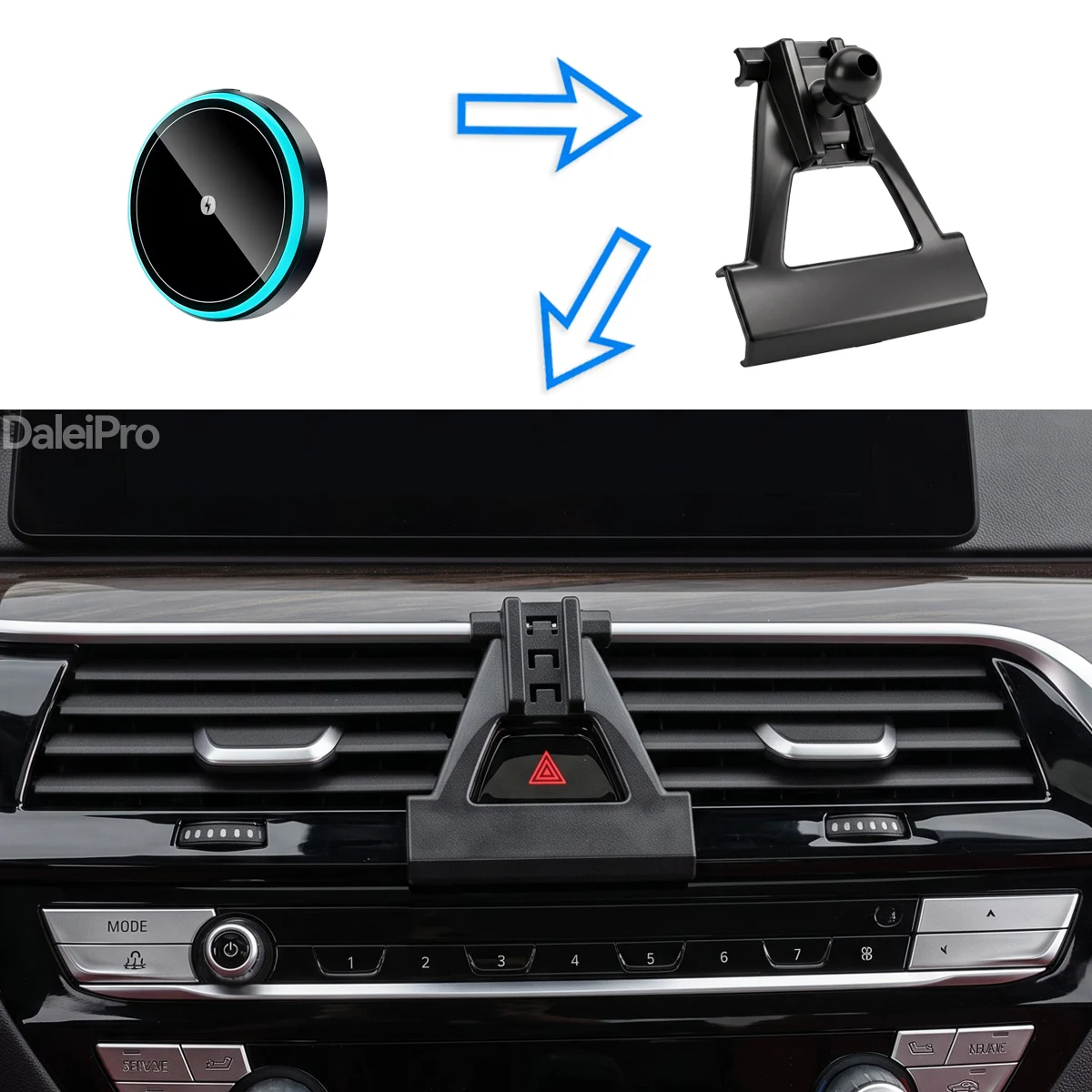 For BMW 5 Series G30 2018 2019-2023 Car Phone Holder Wireless Charger Holder Phone Auto-Clamping Strong Magnetic Holder Base