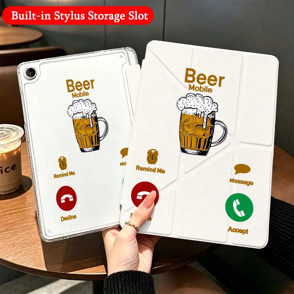 Cartoon Beer Mug Cup Case For Samsung Galaxy Tab A9 A8 A11 S6 S7 S8 S9 S10 FE Plus Lite Transparent Y-Shaped Folding Tablet