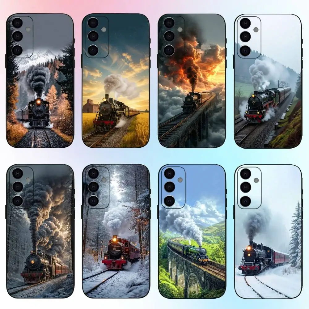 حافظة هاتف كلاسيكية على شكل قطار بخاري لهاتف سامسونج جالاكسي A73، A72، A71، A70، A53، A52، A51، غطاء أسود ناعم آخر #1