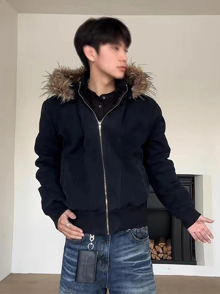 الأمريكية Sle الأسد الفراء طوق مقنعين القطن Jaet الرجال النساء الشتاء Thiened الدافئة التفكيك معطف القطن الجبل #5