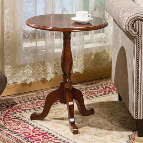 French Provincial Round Side Table Antique Weathered Wood Pedestal End Table Rustic Solid Wood Accent Table for Living Room