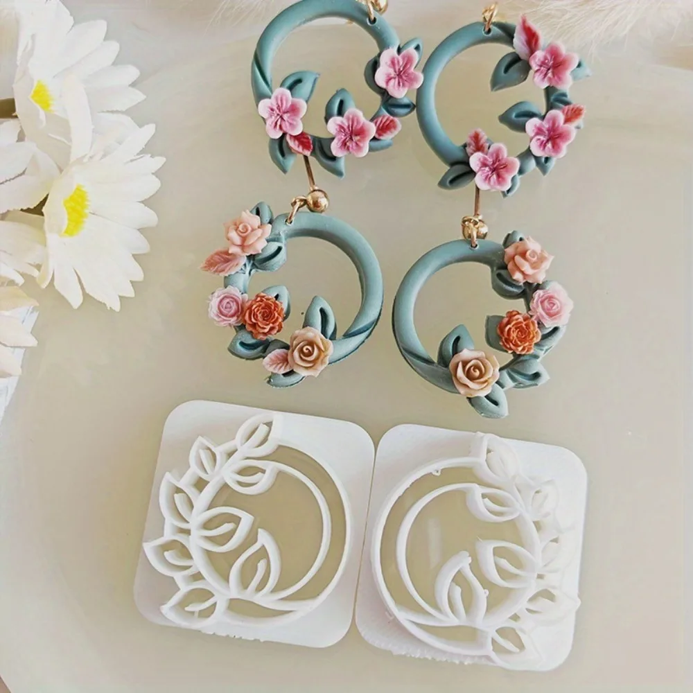 Conjunto de 2 Cortadores de Espuma Floral para Joias, Cortador Floral Redondo, Molde para Brincos, Ferramentas Artesanais para Artesanato em Argila Polimérica
