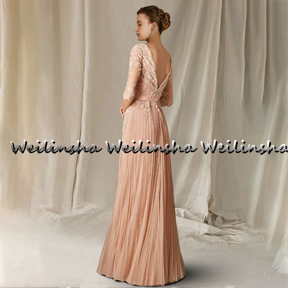 Weilinsha A-Line Mother Of The Bride Dress Vintage Coral Lace Ruched Wedding Guest Gown 2022 Modest Chiffon Long Party Gowns