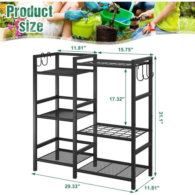 Garden tool organizer, garage three-story garden tool storage rack with 35 long-handled tool slots