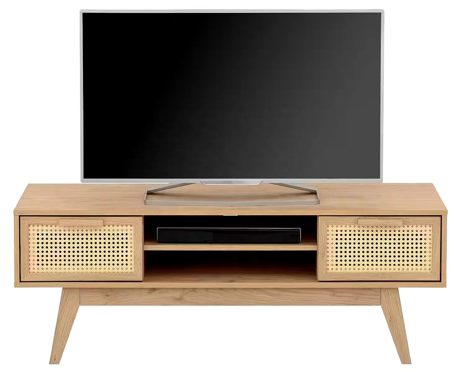 

Modern Design TV Stand Wooden TV Showcase Stands Cabinet for Living Room Furniture Wood Storage Cabinet with Rattan 2 Drawers
