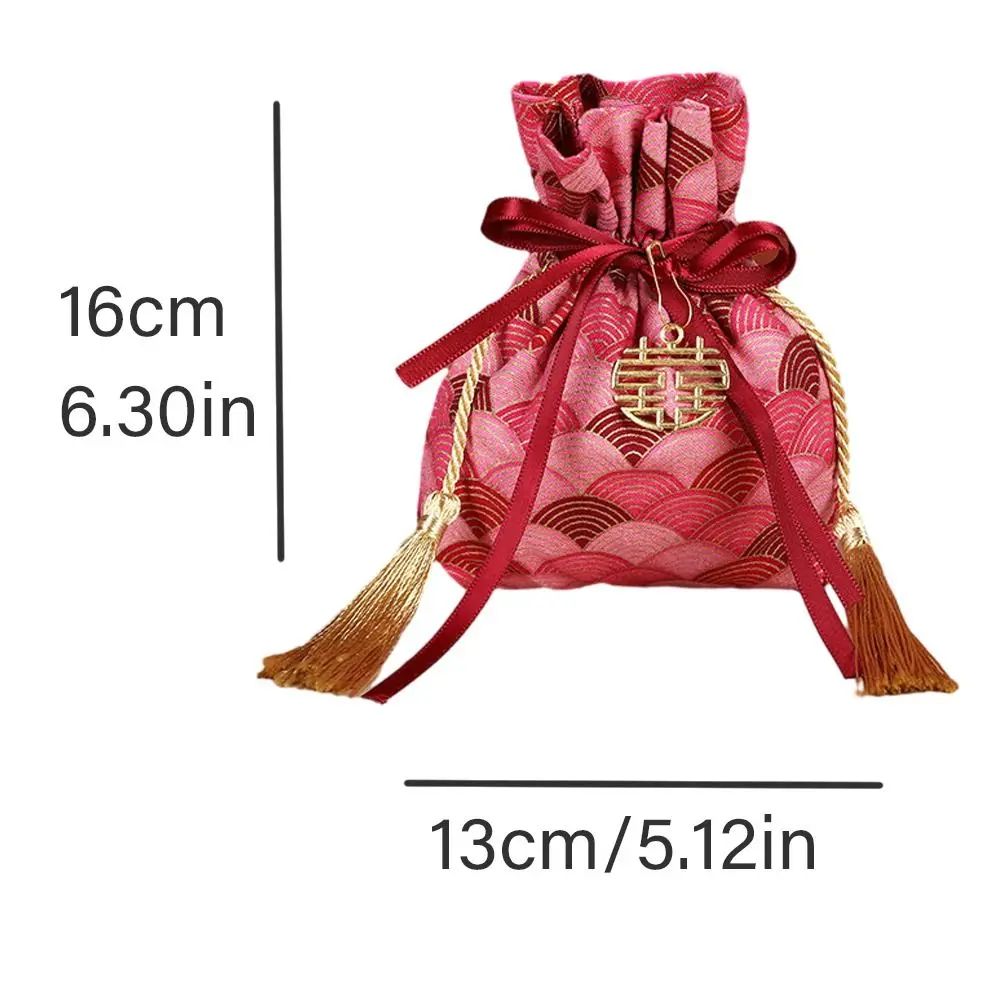 Chinese Wedding Candy Bag Cosmetic Makeup Handbag Tassel Knot Wrist Bag  Mini Wedding Souvenir Gift Bow Tassel Drawstring Bags