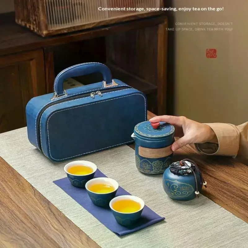 

Портативный дорожный чайный набор из керамики: чайник и чашки для офиса и отдыха, легкий люкс, лучший подарок для друзей