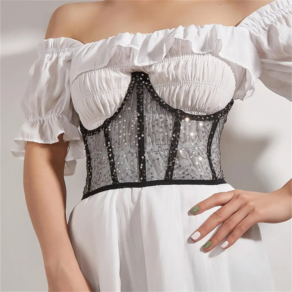 

Wire Fabulous Shiny Sequin Lace Up Lady Bustier Elegant Lady Bustier Slim for Party