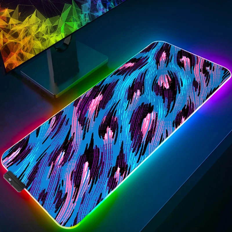 

RGB LED Design Gaming Mouse Pad Anti-Slip Rubber Leopard Print Pattern Base Extended Desk Mat For Gamer Office Computer Mousepad