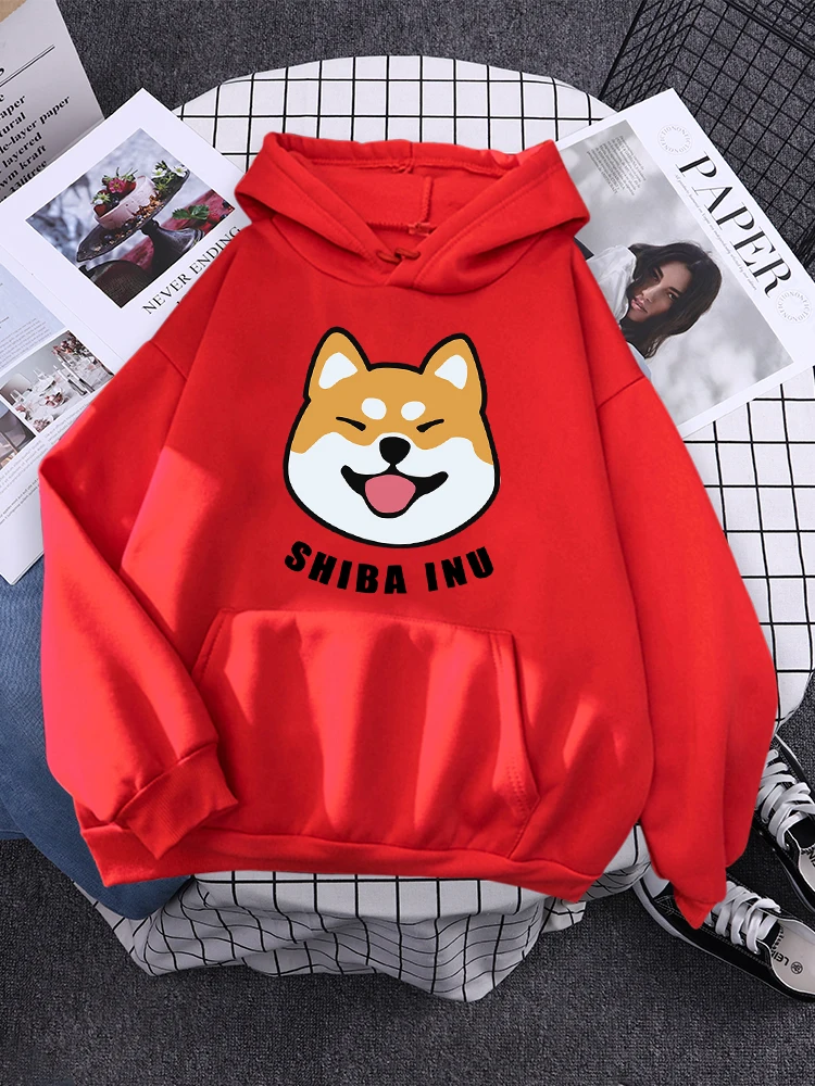 Frau Hoodie Nette Shiba Inu Mit Zunge Heraus Druck Sweatshirts Weibliche Mode Oversize-Pullover Winter Kawaii Tier Dame Tops