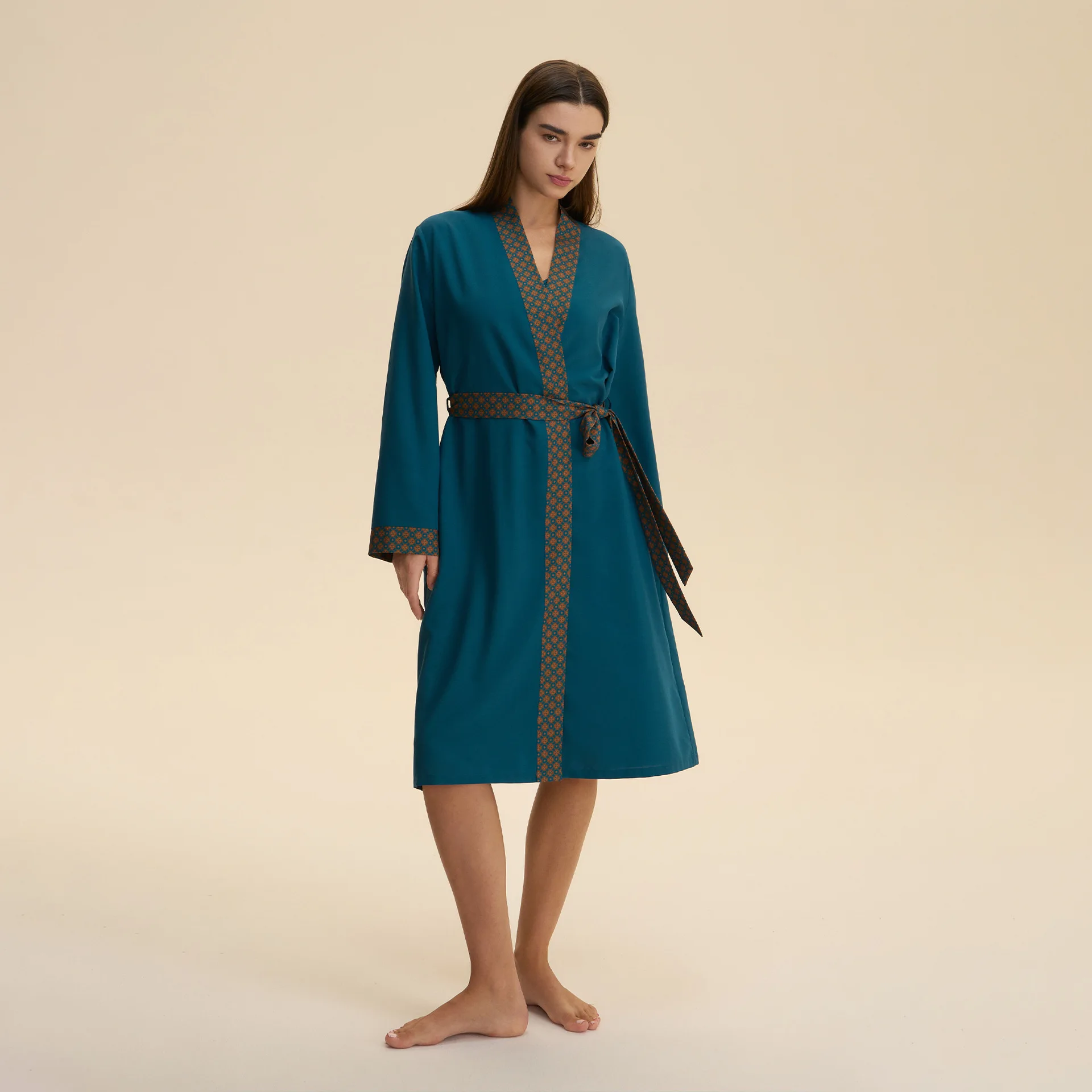 

Female Long Sleeve Robe Elegant Kimono Bathrobe Spring Summer Home Loungewear