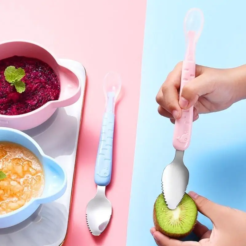 

Baby Feeding Spoon Scraper Spoon Silicone Fruit Puree Spoon Supplementary Feeder Dual-Head Spoon Toddler Cutlery