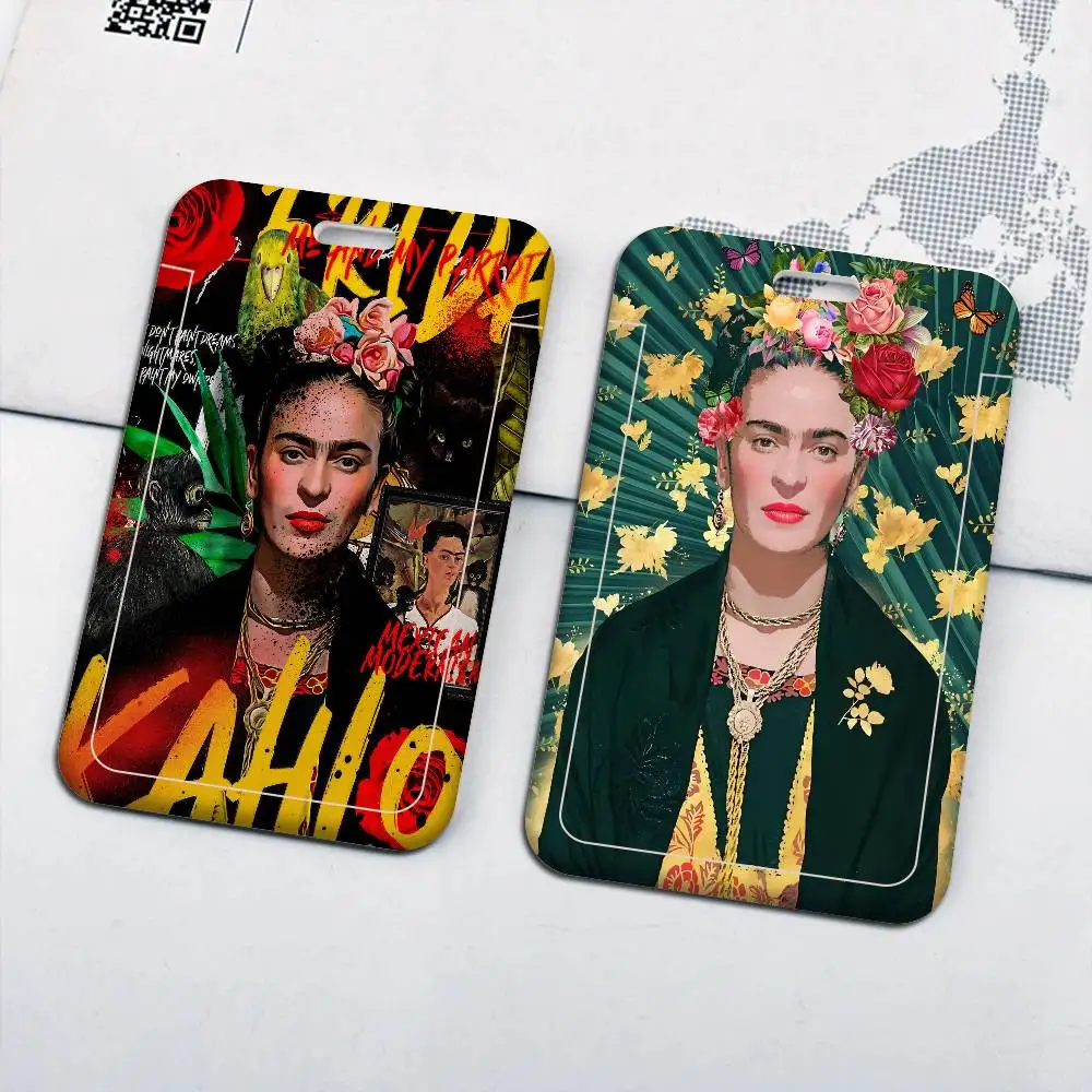 F-Frida K-Kahlo Ausweishalter aus PVC-Material, Ausweishülle für Arbeit, Krankenschwester, Schlüssel und Geldbörse