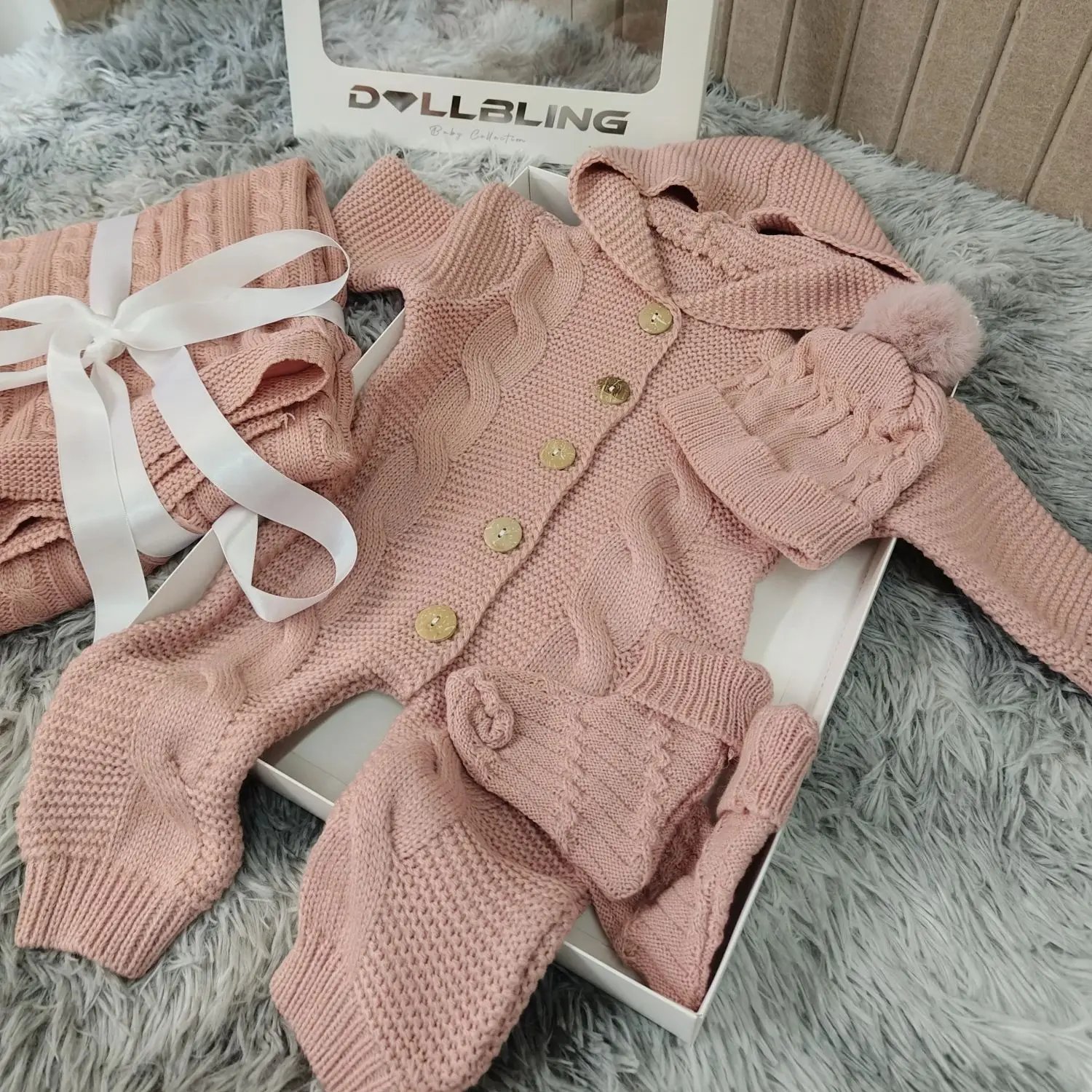 

Кукольный детский осенне-зимний свитер, вязаный комбинезон для малышей, ювелирные изделия с короной, комбинезон из хлопка и комплект шапки-тюрбана