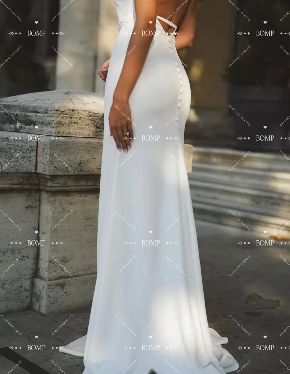 BOMP أنيقة اللؤلؤ الأشرطة فستان الزفاف للعروس مفتوحة الظهر حورية البحر سويب تراين فستان زفاف مخصص Vestido de novia 2026 #6