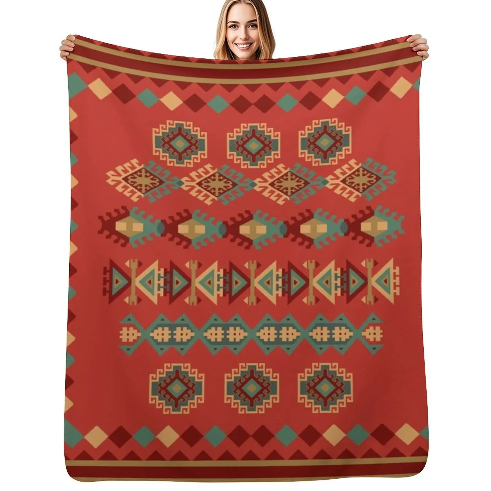 

Navajo Pattern Tribal Ethnic Hand Drawn Throw Blanket Men's Soft Warm Throw Blanket for Couch