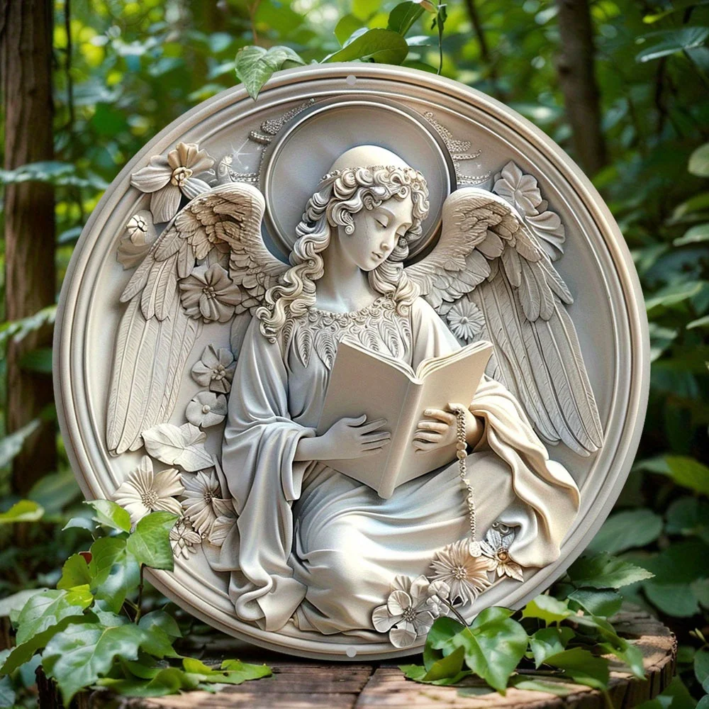 

Religious Christmas Angel Round Aluminum Sign, for Home, Apartment, Living Room Wall Decoration, Creative Gifts, Holiday Gift