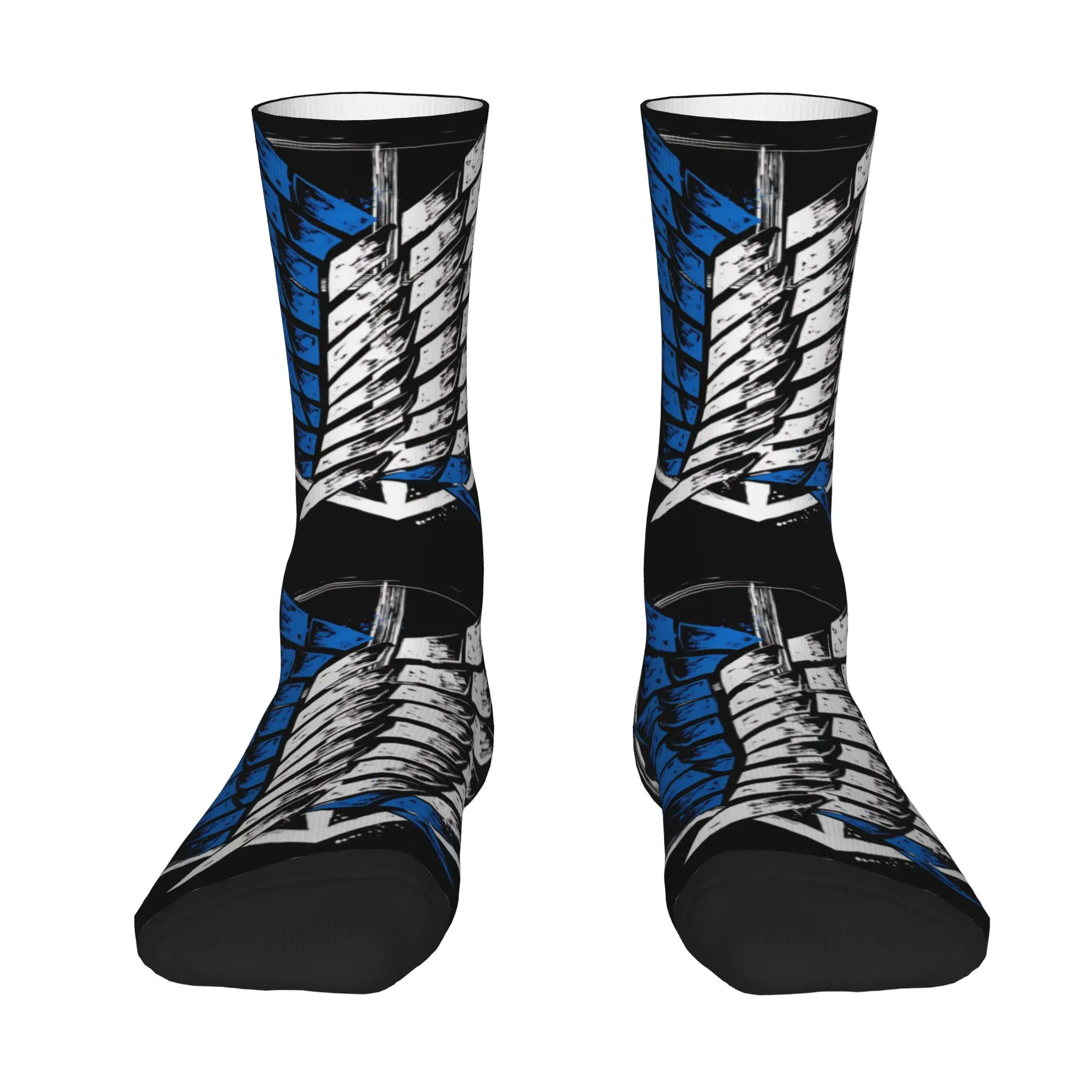 1 Pair Hip Hop Vintage Distressed Blue White Two Tone Wings Crazy Men's Sock Attack on Titan Seamless Printed Funny Sock