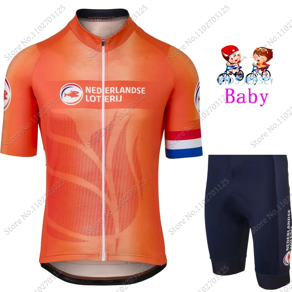 2024 Kids Netherlands National team Cycling Jersey Set Boys Girls Cycling Clothing Road Bike Shirts Suit Bicycle Pants MTB