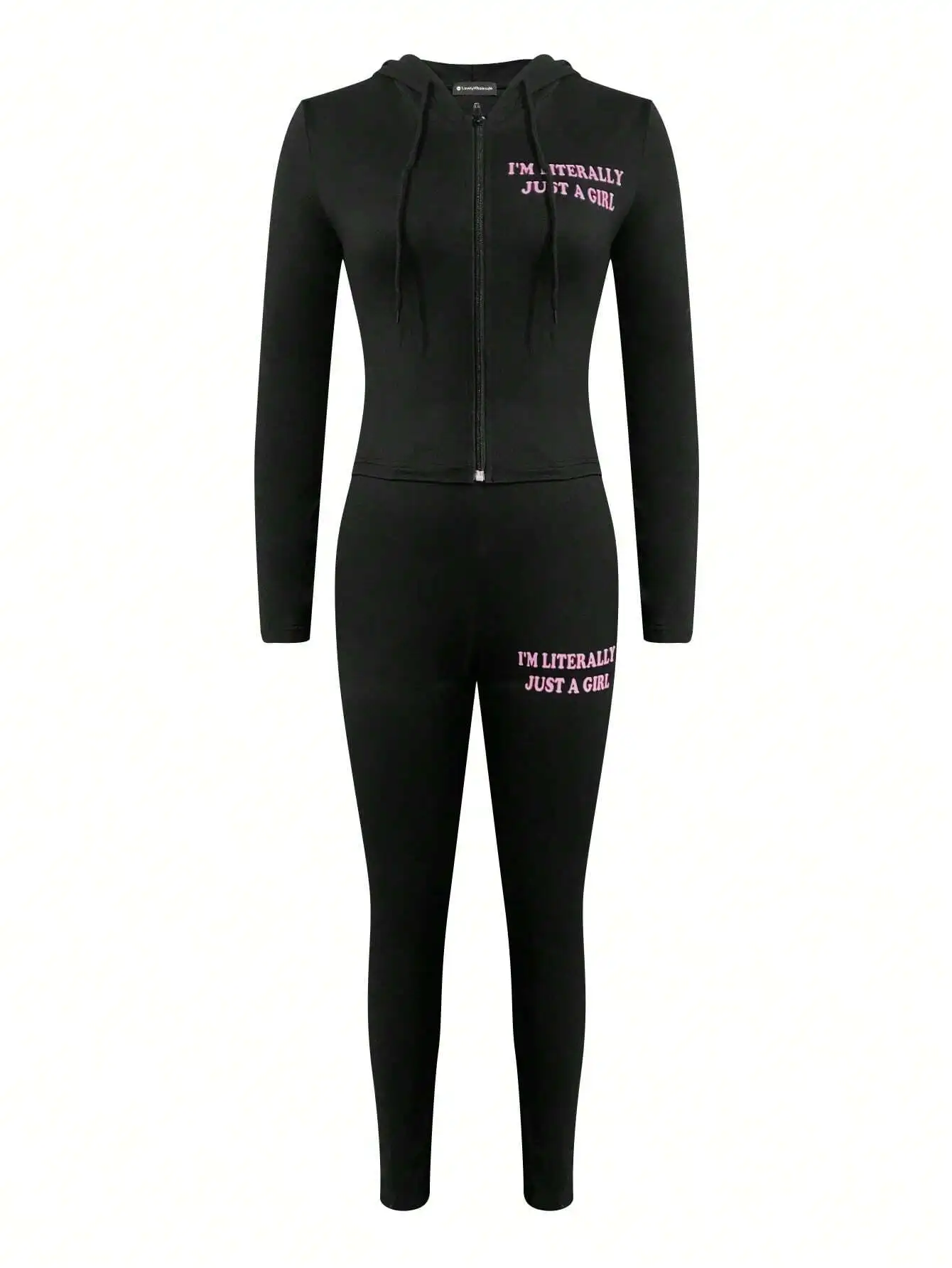 

Women's Hooded Zipper Long Sleeve Letter Printed 2 Piece Set Casual Sporty Outfit Black