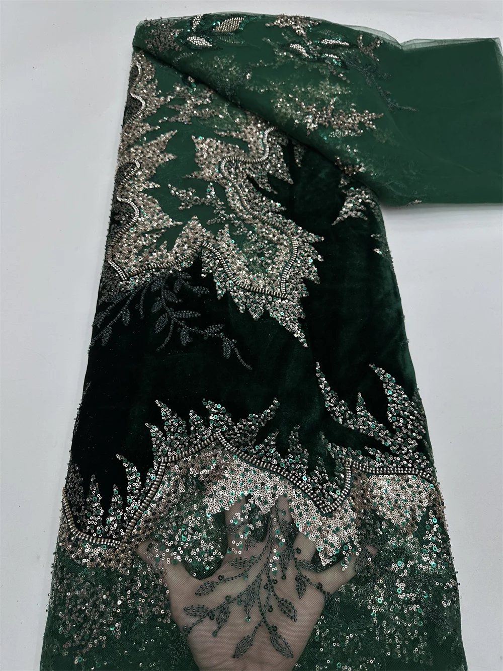 

African Velvet Lace Fabric 2025 Nigerian Lace 5 Yards French Velvet Beaded Lace Fabric For Party Wedding Dresses Sewing Cloth
