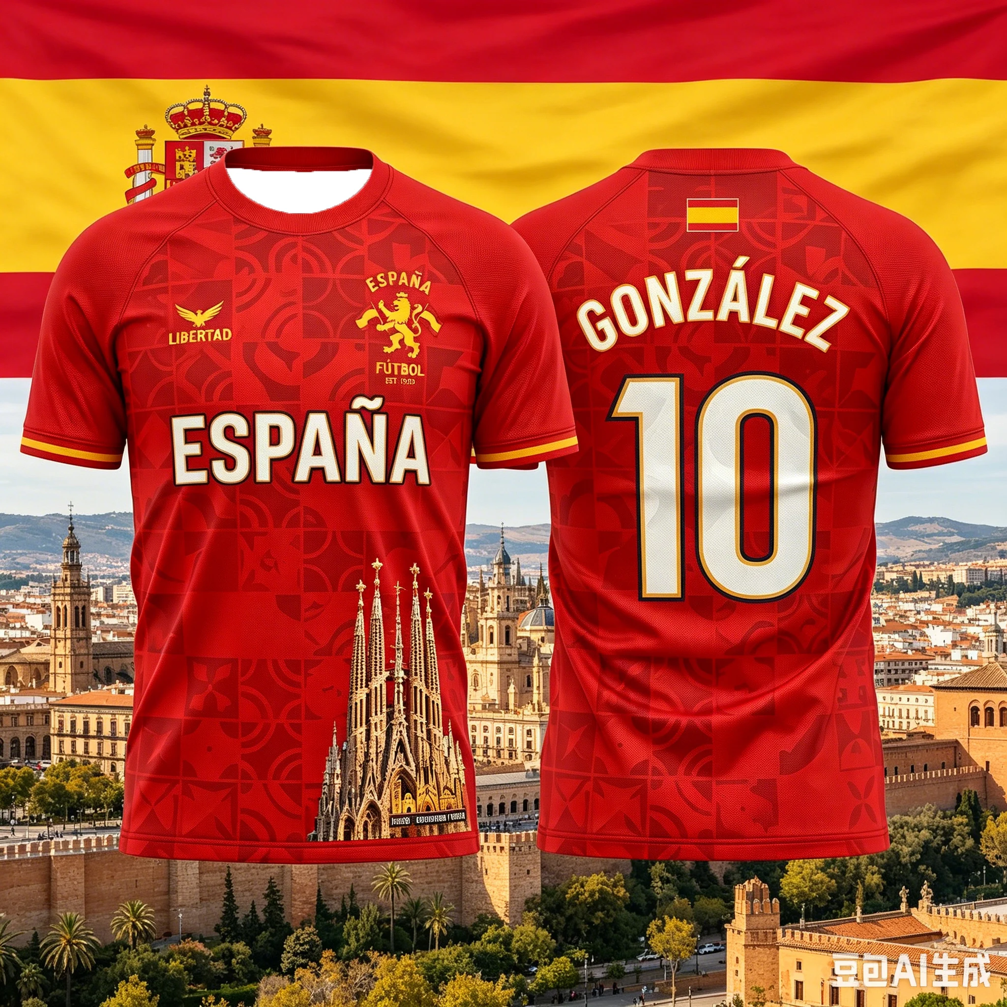 Camisetas de Manga Corta Estilo Jersey de Fútbol de España para Niños y Hombres, Estampado Sagrada Familia Número 10, Camisetas Informales para Fanáticos del Fútbol