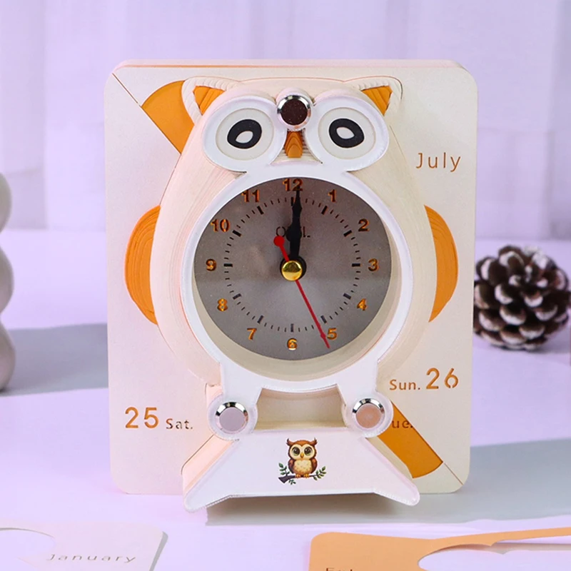 

Time Piece Calendar 2026 Desk Calendar With Clock LED Light 3D Tear-away Calendar Paper Carving Art Memo Pad Notepad Christmas